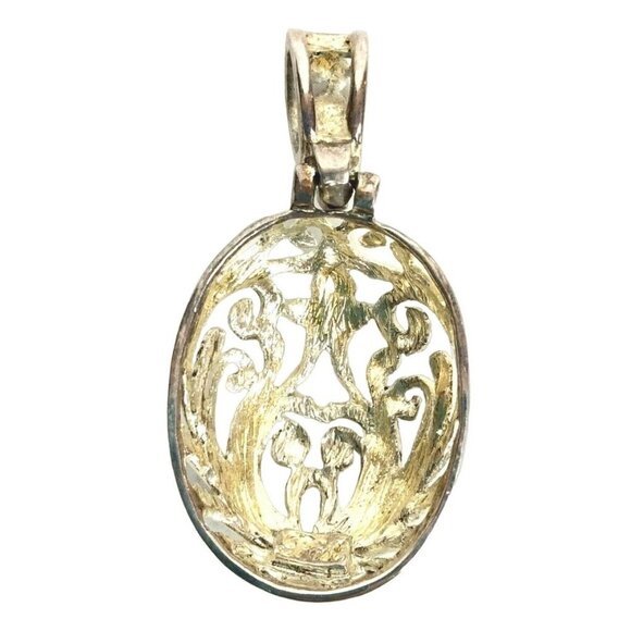 Vintage Oval Filigree Silverplate Pendant With Heart Scroll Design - Picture 2 of 2